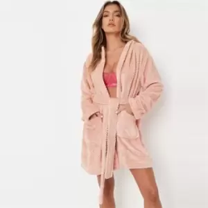 Image of Missguided Fluffy Short Robe with Ears - Pink