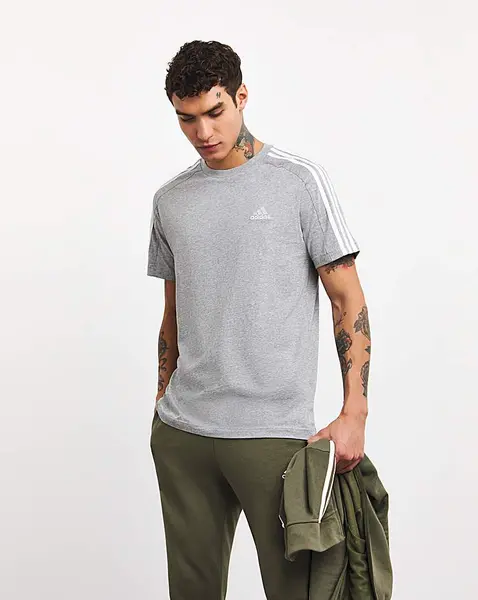 Image of adidas 3 Stripes T-Shirt Grey/White Male M37/40 BO58002