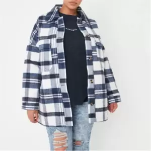 Image of Missguided Plus Check Boxy Shacket - Blue