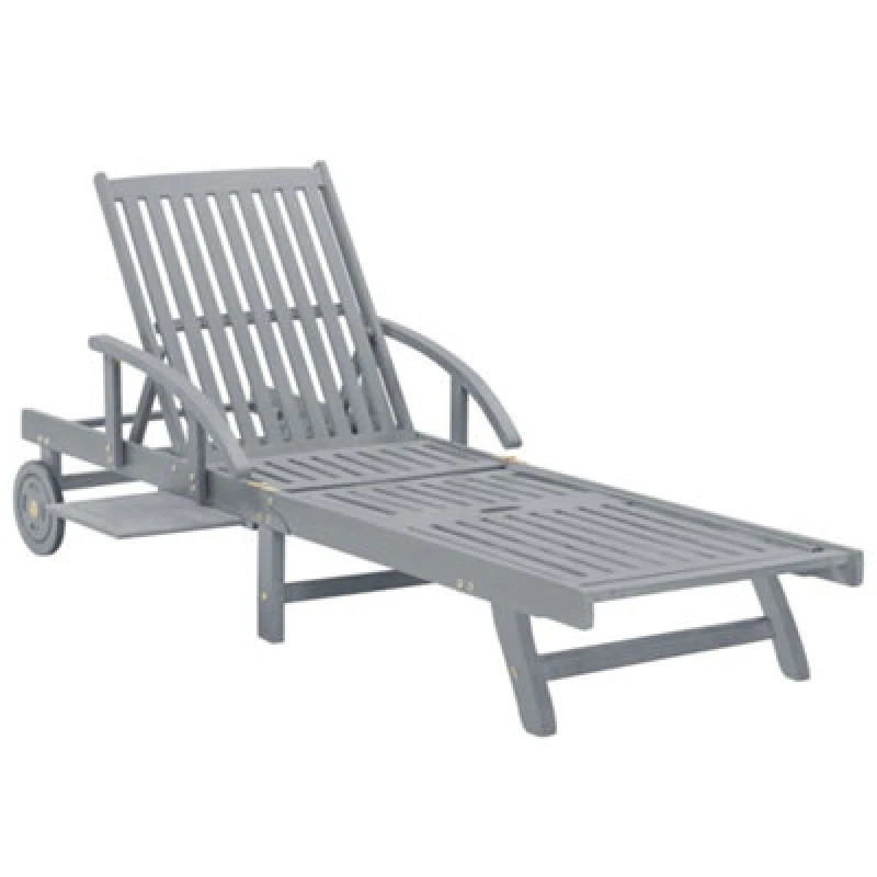 Image of vidaXL Solid Acacia Wood Garden Sun Lounger Grey Day Bed Recliner Lounger