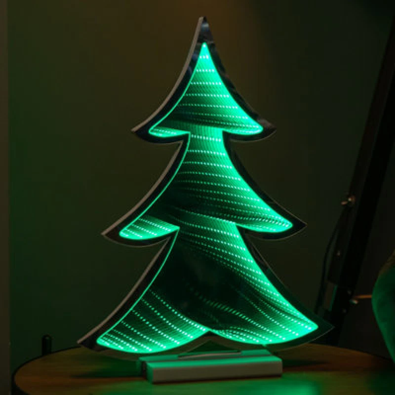 Image of Samuel Alexander 40cm Green LED Infinity Christmas Tree Decoration with Wooden Base Green