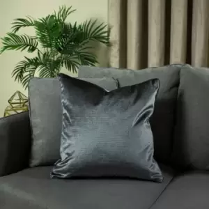 Image of Riva Paoletti - Paoletti Stella Embossed Texture Luxe Velvet Piped Cushion Cover, Graphite, 45 x 45 Cm