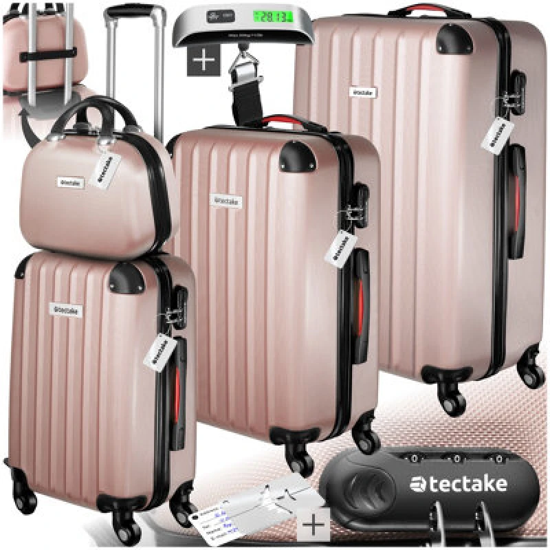 Image of Tectake Suitcase Set Cleo - 3 Suitcases, 1 Beauty Case, Including Luggage Scales And Tags - Rose Gold