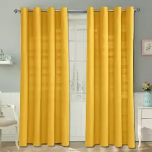Image of Homecapes Cotton Rajput Ribbed Yellow Curtain Pair, 54 x 54' Drop - Yellow
