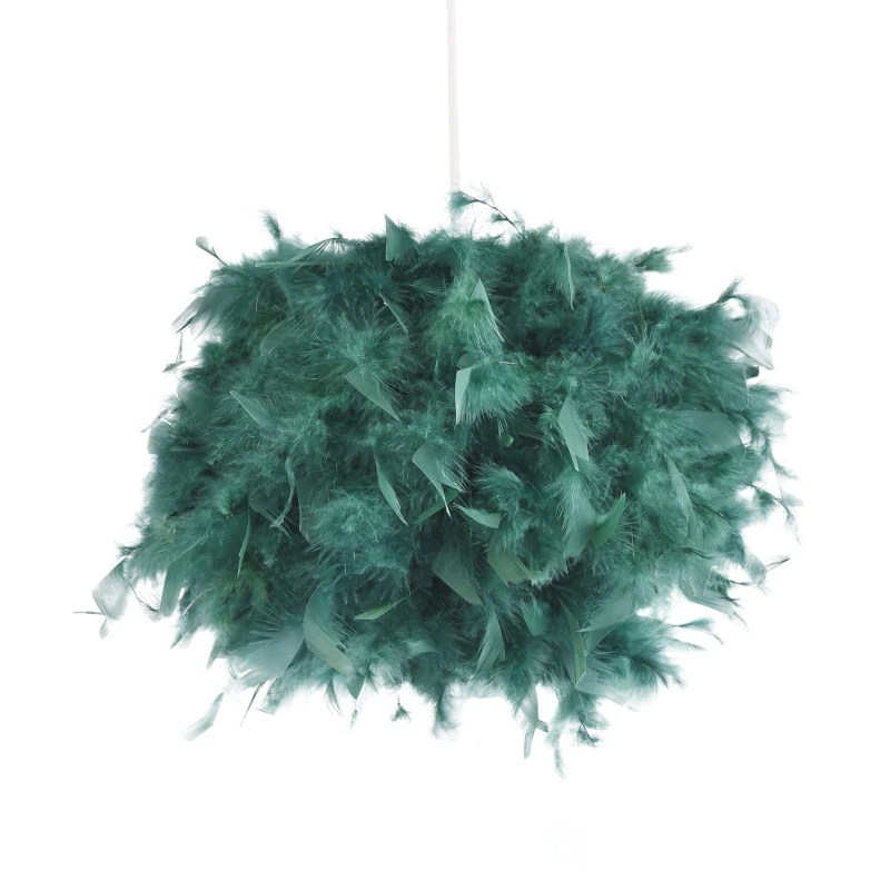 Image of Happy Homewares Eye-Catching & Modern Genuine Feather Decorated Pendant Light Shade in Dark Green Size: 16" Dark Green Unisex 16"
