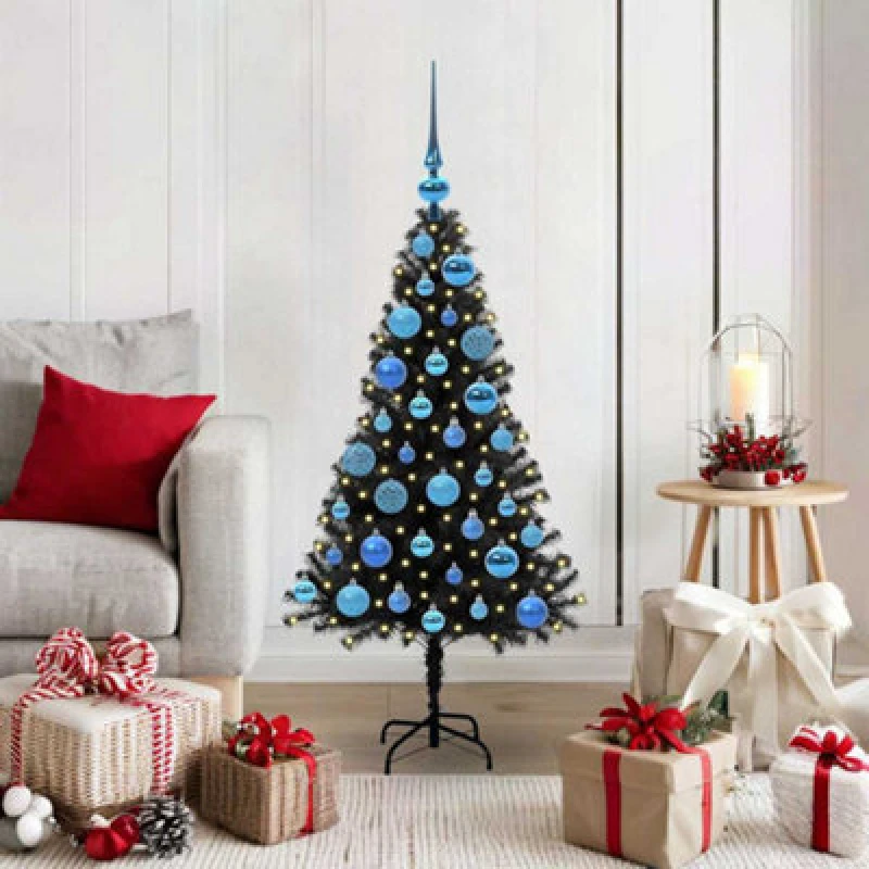 Image of vidaXL Christmas Tree with 150 LEDs with Stand, Blue Balls Black 120cm PVC, Black 3396463