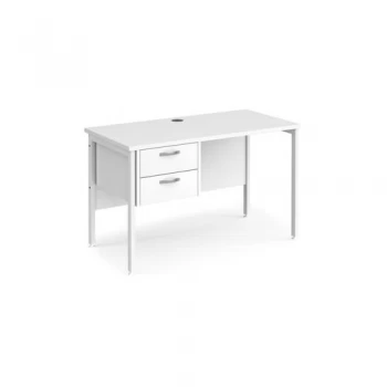 Image of Office Desk Rectangular Desk 1200mm With Pedestal White Top With White Frame 600mm Depth Maestro 25 MH612P2WHWH