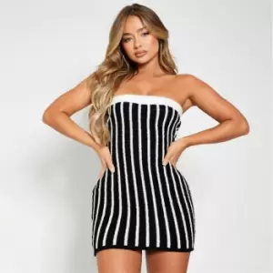 Image of I Saw It First Boucle Knit Pinstripe Mini Dress - White