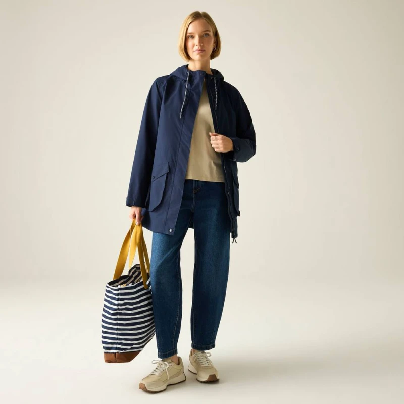 Image of Regatta Womens Norana Hooded Waterproof Jacket in Mid Navy Size: 14 Mid Navy Female 14