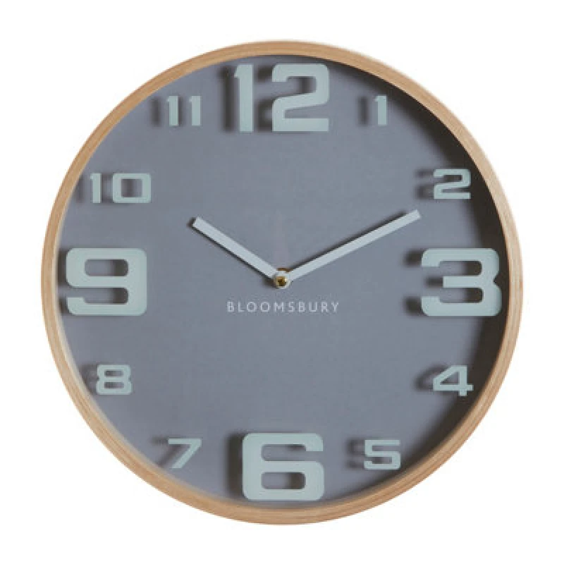 Image of Premier Housewares Sleek Wood Large Numbers Wall Clock, Modern Design Clock In Kitchen, Versatile Wall Clock For Indoor Grey