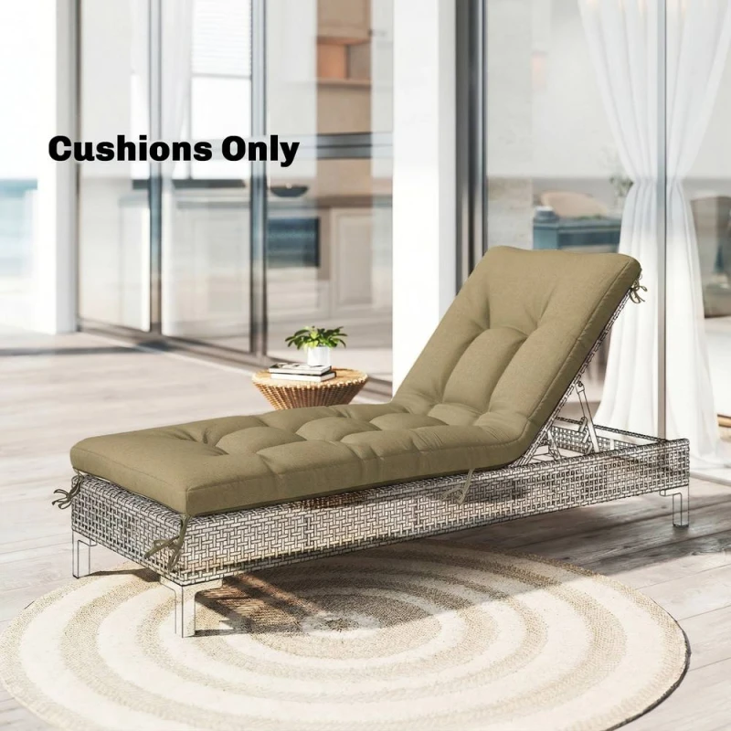 Image of OUTSUNNY Sun Lounger Cushion, Memory Foam Patio Chair Cushion with Ties in Light Sand Size: 198cm x 96cm x 1.4cm Light Sand Unisex 198cm x 96 cm