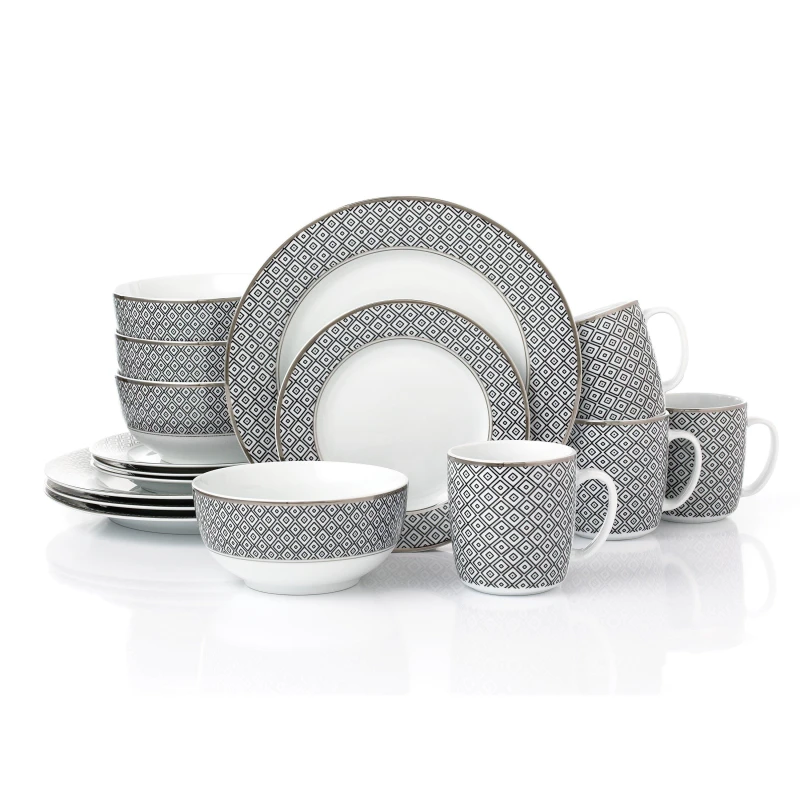 Image of Waterside 16pc Black Diamond with Platinum Rim Black unisex ONE SIZE