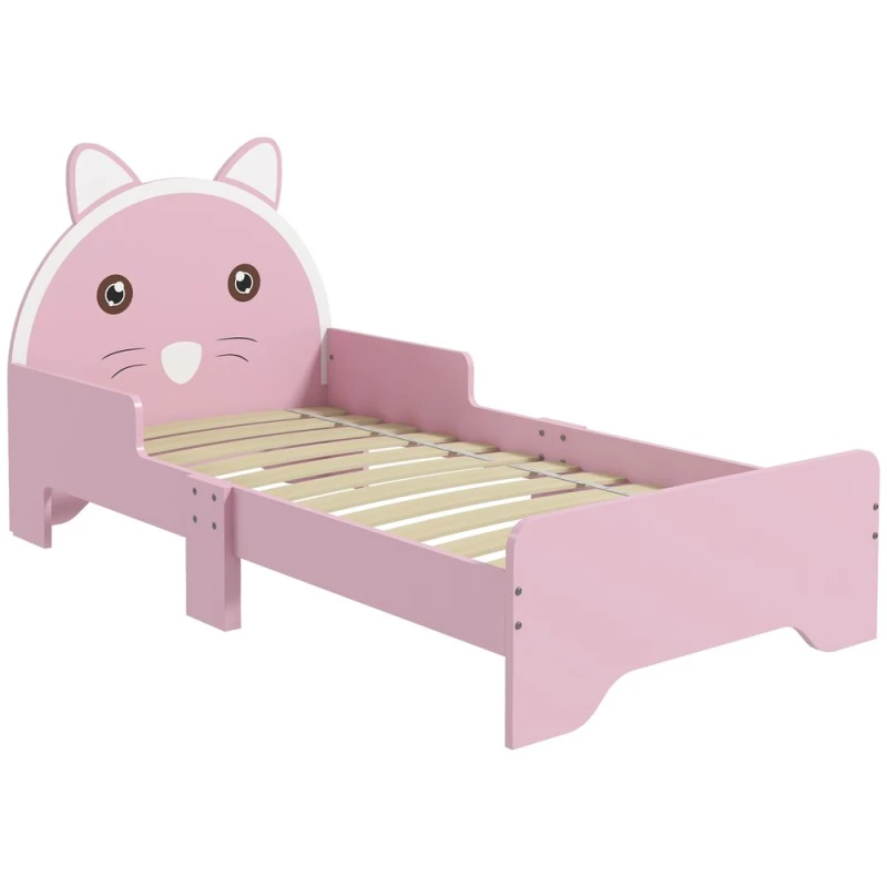 Image of ZONEKIZ Toddler Bed Frame Cat Design Kids Bed with Guardrails - Pink - Pink - Zonekiz 5056725370183