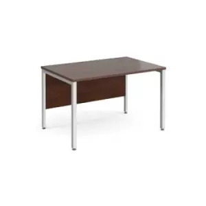 Image of Office Desk 1200mm Rectangular Desk With Bench Leg Walnut Tops With White Frames 800mm Depth Maestro 25