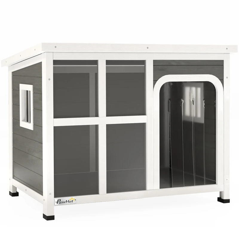 Image of PawHut Wooden Dog Kennel Outdoor w/ Openable Top - Medium TJ Hughes Light Grey 5063603468337