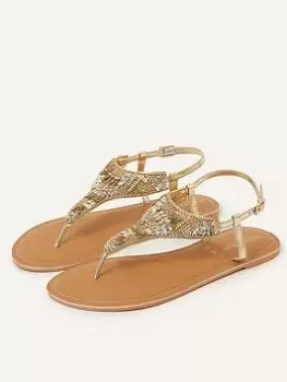 Image of Accessorize Bead And Sequin Embellished Toe Post Sandals, Gold, Size 41, Women