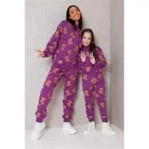 Image of I Saw It First Purple Girls Teddy Repeat Print Oversized Sweater - Purple