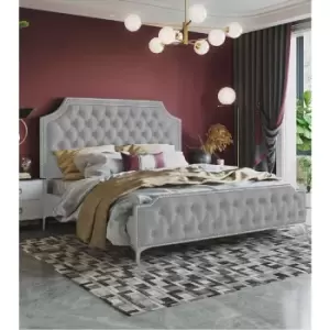 Image of Gaia Upholstered Beds - Plush Velvet, Double Size Frame, Grey - Grey