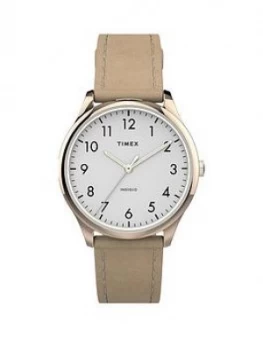 Image of Timex Timex White And Gold Detail 32Mm Dial Cream Leather Strap Watch