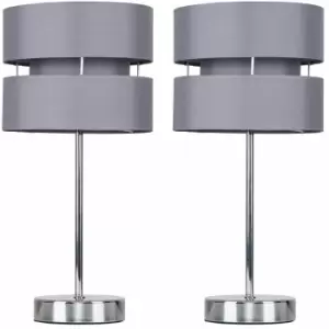 Image of Minisun - 2 x Chrome Table Lamps with Grey Shades - No Bulbs