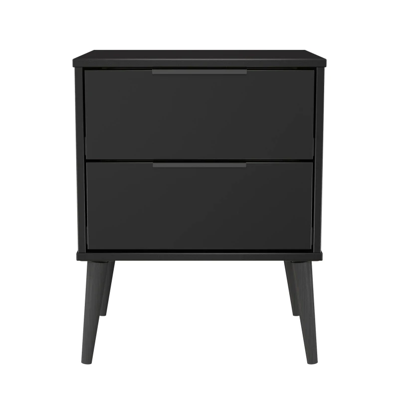 Image of Hong Kong Ready Assembled Matt Black 2 Drawer Bedside Chest (H)505mm (W)395mm (D)415mm