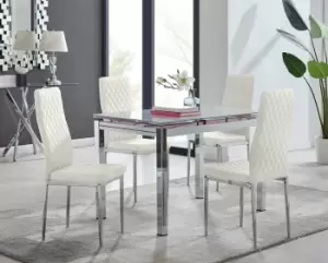 Image of Enna White Glass Extending 4-6 Seater Dining Table and 4 Milan Soft Velvet Chairs