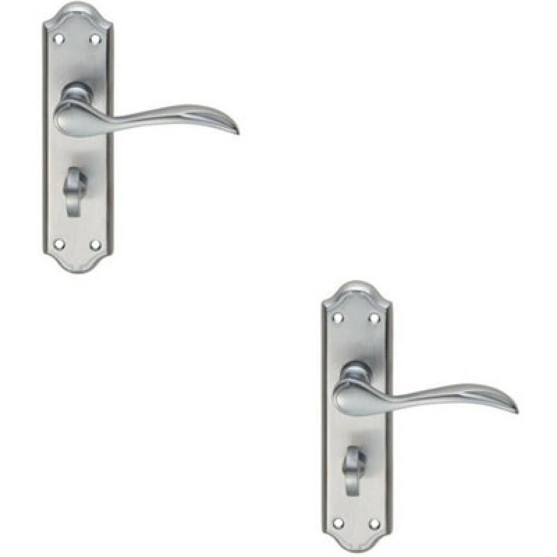 Image of Loops 2x PAIR Curved Door Handle Lever on Bathroom Backplate 180 x 45mm Satin Chrome Multi