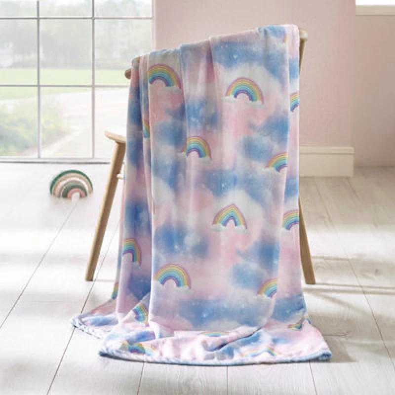Image of Catherine Lansfield Candy Unicorn Rainbow Cosy Fleece 130X170Cm Blanket Throw Pink