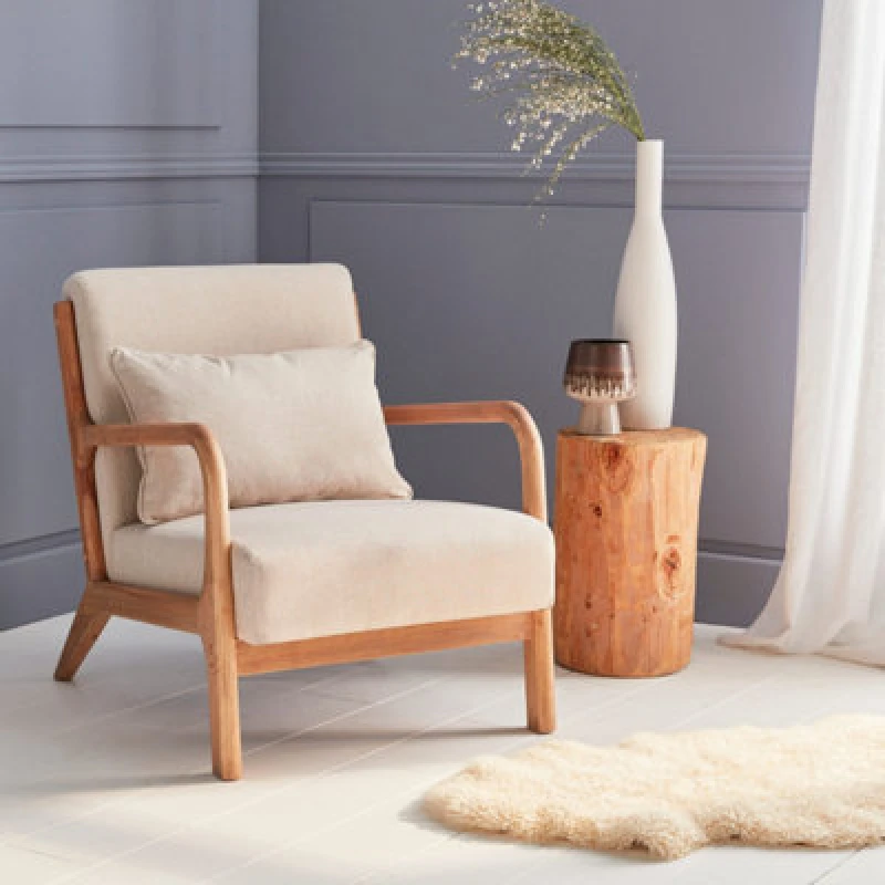 Image of sweeek Scandi-style Wooden Armchair With Cushion Beige