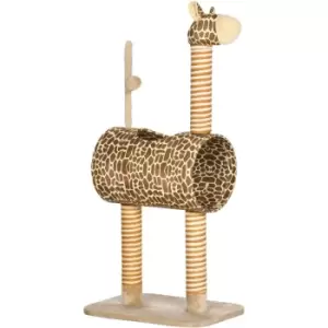 Image of PawHut Cat Tree Cute Giraffe Kitten Play Tower w/ Scratching Posts, Tunnel, Ball - Beige