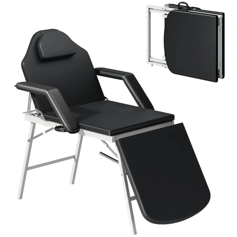 Image of HOMCOM HOMCOM Portable Massage Table 3 Section Beauty Bed with Padded Armrests for Spa in Black One Size Unisex 5063603637863