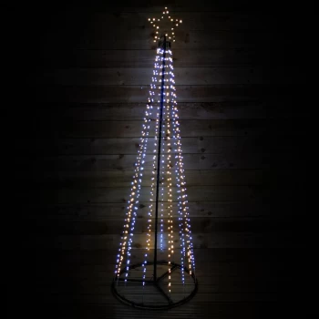 Image of 13ft 4m Premier Christmas Outdoor Black Pin Wire LED Pyramid Maypole Tree in Warm & Cool White Mix