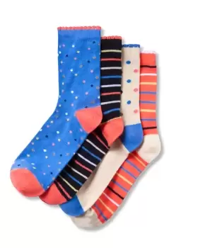 Image of Cotton Traders Womens 4 Pack Comfort Top Patterned Scallop Socks in Multi
