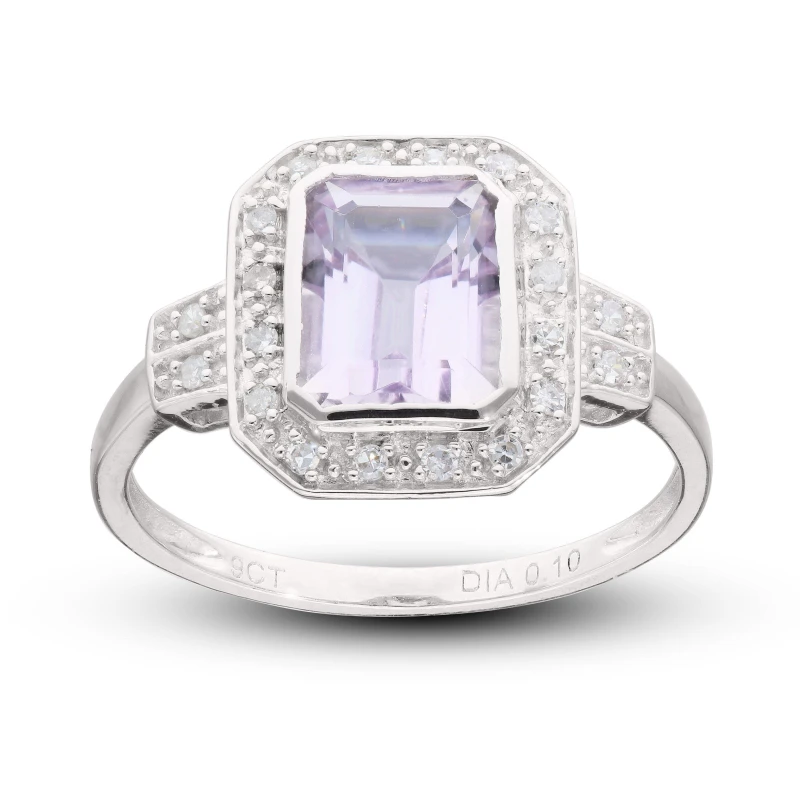 Image of Be You 9ct White Gold Amethyst & Diamond Ring White female L