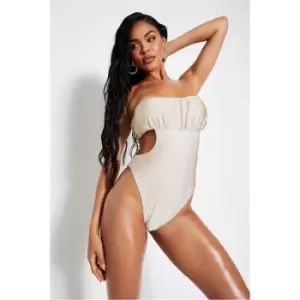 Image of I Saw It First Stone Ruched Bust Cut Out Swimsuit - Brown