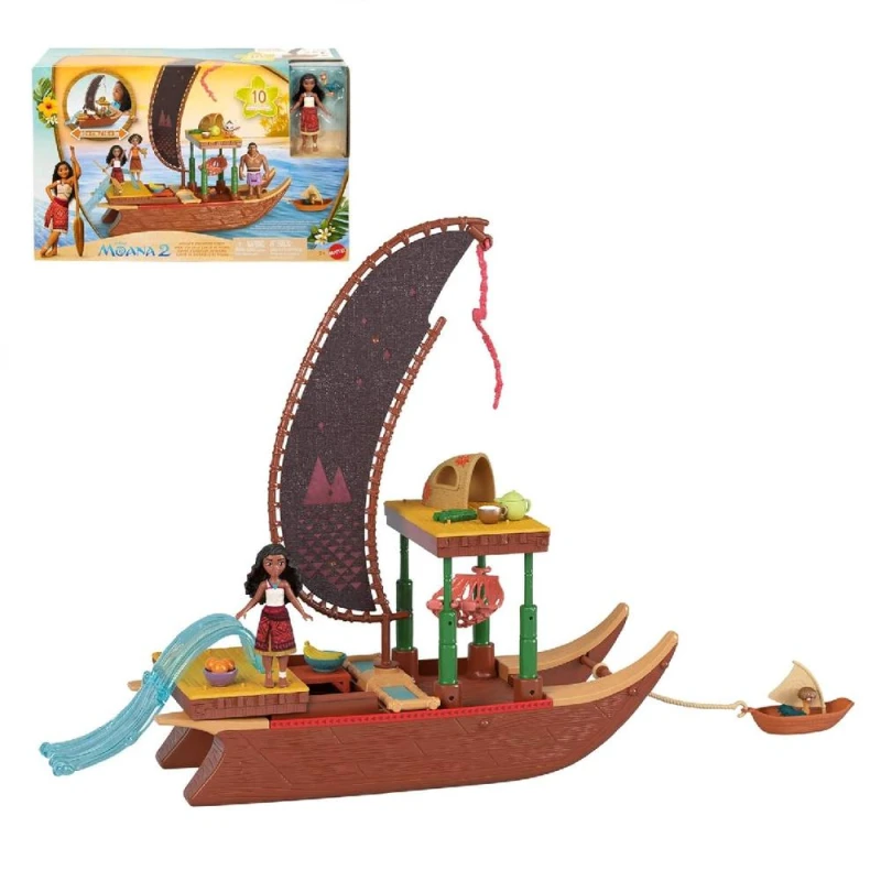 Image of Disney Moana 2 Moana's Adventure Canoe Playset Small Doll