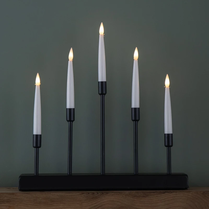 Image of 32cm Battery Operated Light up Black Metal Christmas Candlebridge with 5 Warm White LEDs