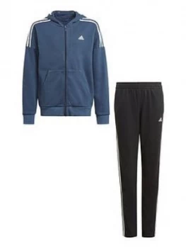 Image of Adidas Boys Junior Cotton Tracksuit - Navy/Black
