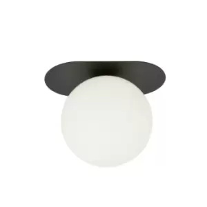 Image of Plaza Black Globe Ceiling Light with White Glass Shades, 1x E14