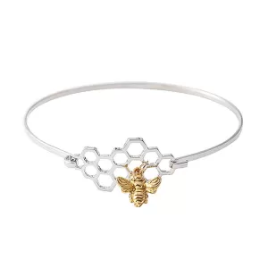 Image of Honey Bee Honeycomb Silver Plated Bangle