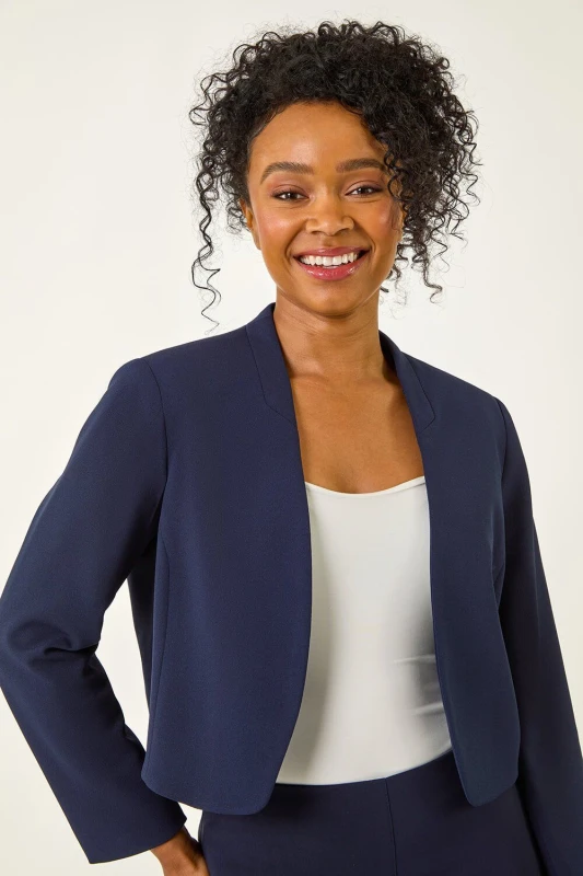 Image of Roman Womens Petite Stretch Bolero Jacket in Navy Size: 14 Navy Female 14