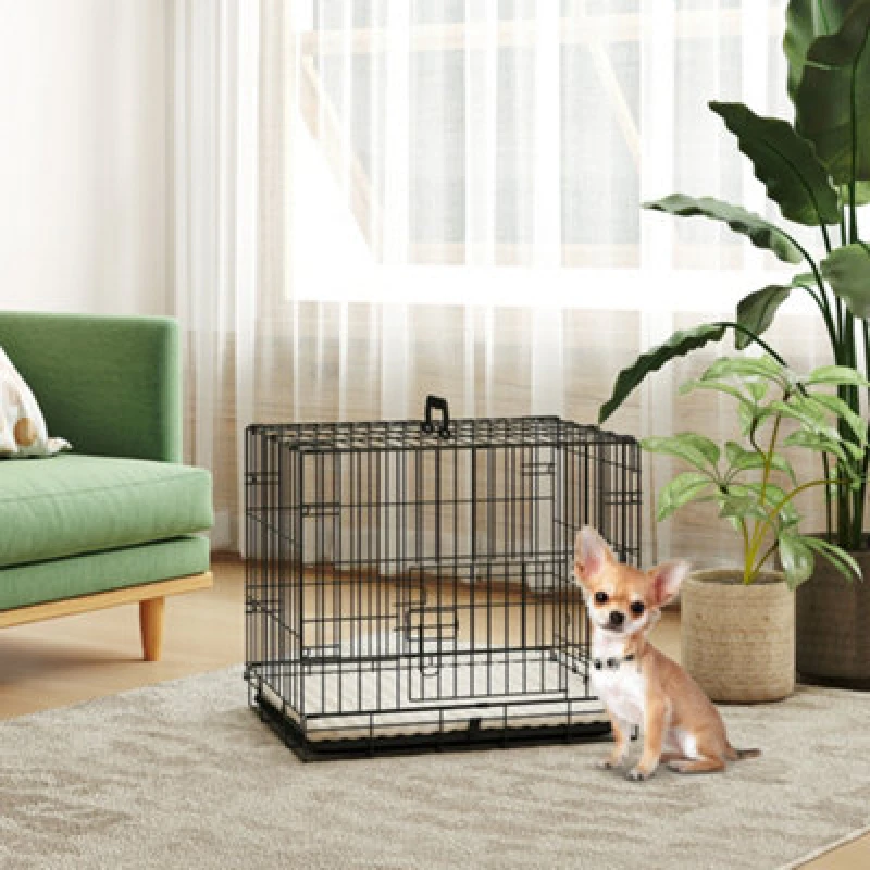 Image of PawHut Dog Crate with 2 Doors, Tray, Soft Cushion, for Extra Small Dogs Black