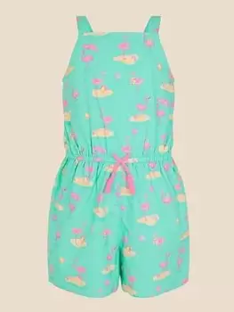 Image of Accessorize Girls Flamingo Playsuit - Green, Size 9-10 Years, Women