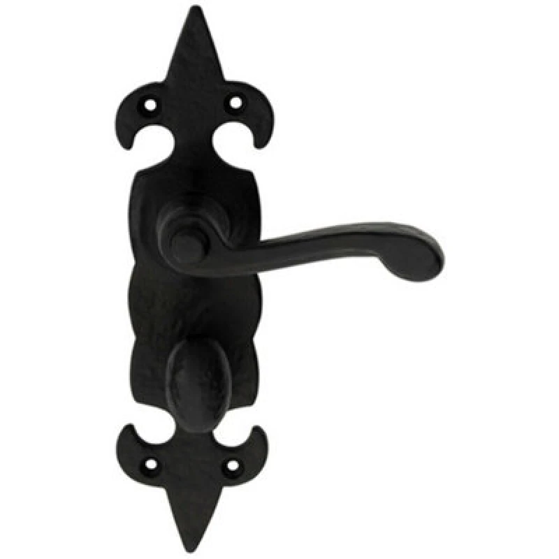 Image of Loops PAIR Forged Scroll Lever Handle on Bathroom Backplate 206 x 57mm Black Antique Black