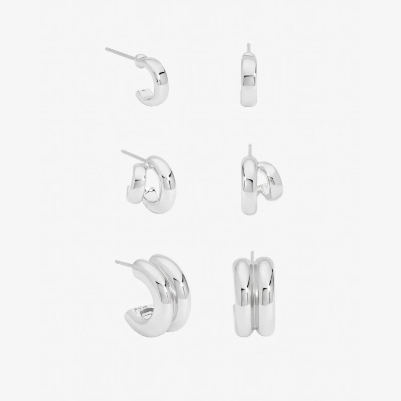 Image of Mood Silver Plated Hoops - Pack of 3 Silver female One Size