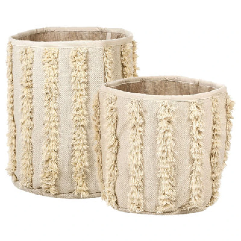 Image of Beliani Set Of 2 Baskets Kakki Cotton Beige