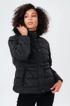 Image of Short Length Padded Coat With Fur
