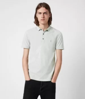Image of AllSaints Mens Reform Short Sleeve Polo Shirt, Mellow Green Marl, Size: S