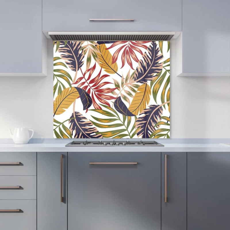 Image of Warren Reed - Designer Hawaiian Style Jungle Leaves Kitchen Splashback in Brown Size: 700mm x 650mm Brown Unisex 700mm x 650mm