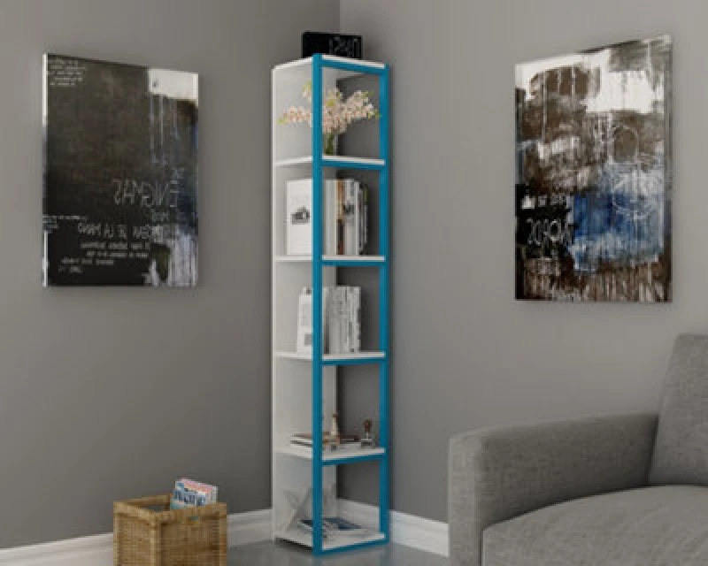 Image of Decorotika Texas 5-Tier Bookcase Shelving Unit White & Blue